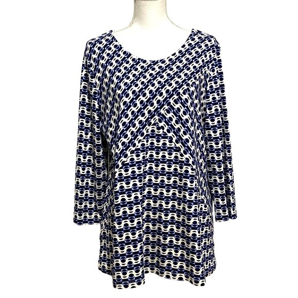 Kim Rogers Womens Pullover Top XL Op Art Boho Geometric Hypnotic Chain Print - Picture 2 of 7